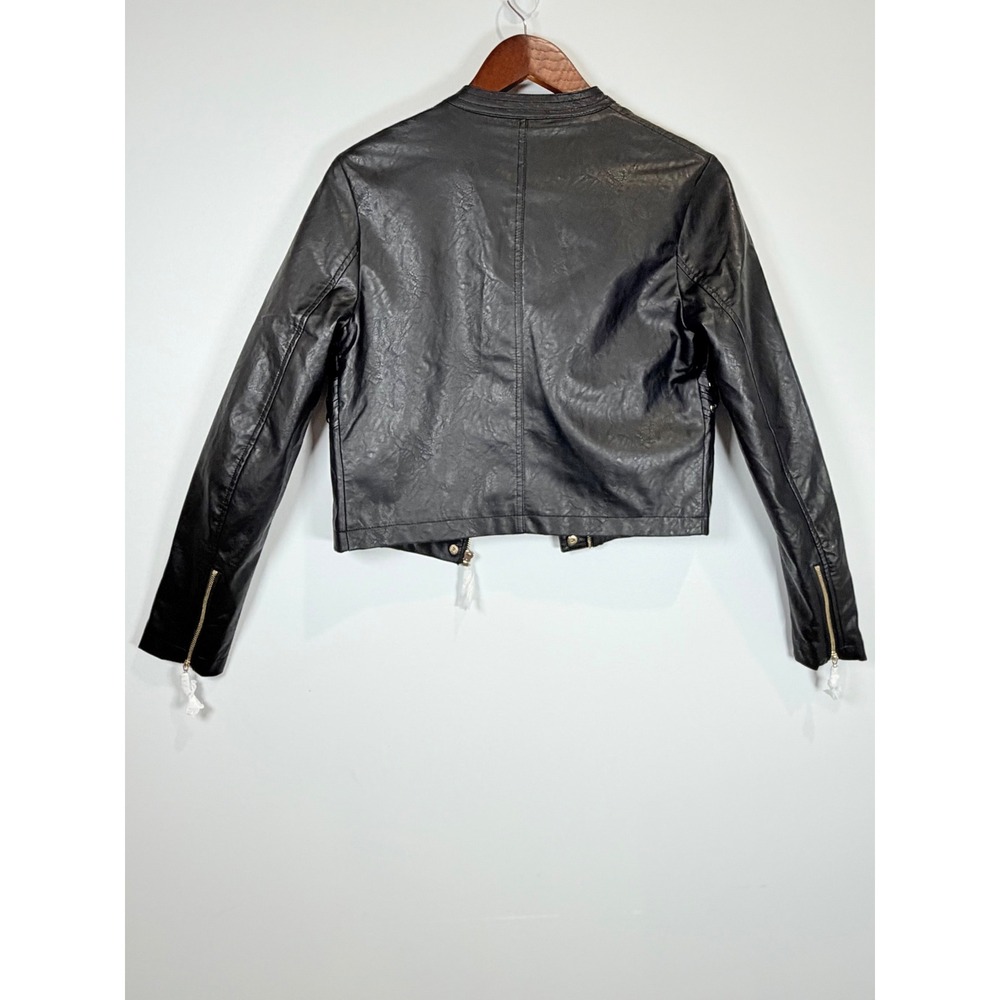 GUESS Ciena STC Moto PU Jacket Jet Black Lace Up Faux Leather R5RL61WGKP0 Size S - Picture 2 of 11